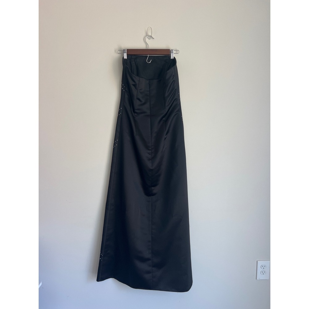 Jessica McClintock Vintage Prom Black Satin Strapless Rhinestone Gown Size 8 - Picture 3 of 8